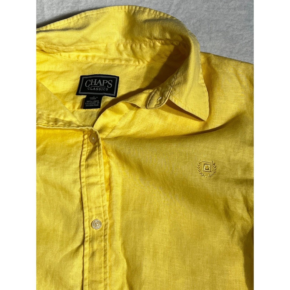 Chaps Classics Womens Yellow 100% Linen Button Down Long Sleeve Shirt Large